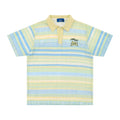 Men's blue printed short sleeve shirt with loose fit and elastic polyester fabric