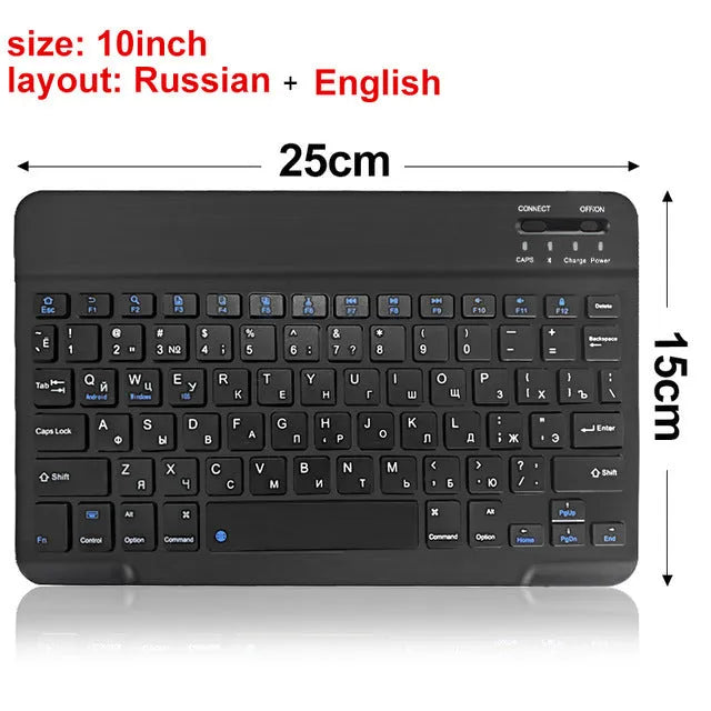 Mini Bluetooth wireless keyboard in black or white for tablets in 7, 9, and 10-inch sizes