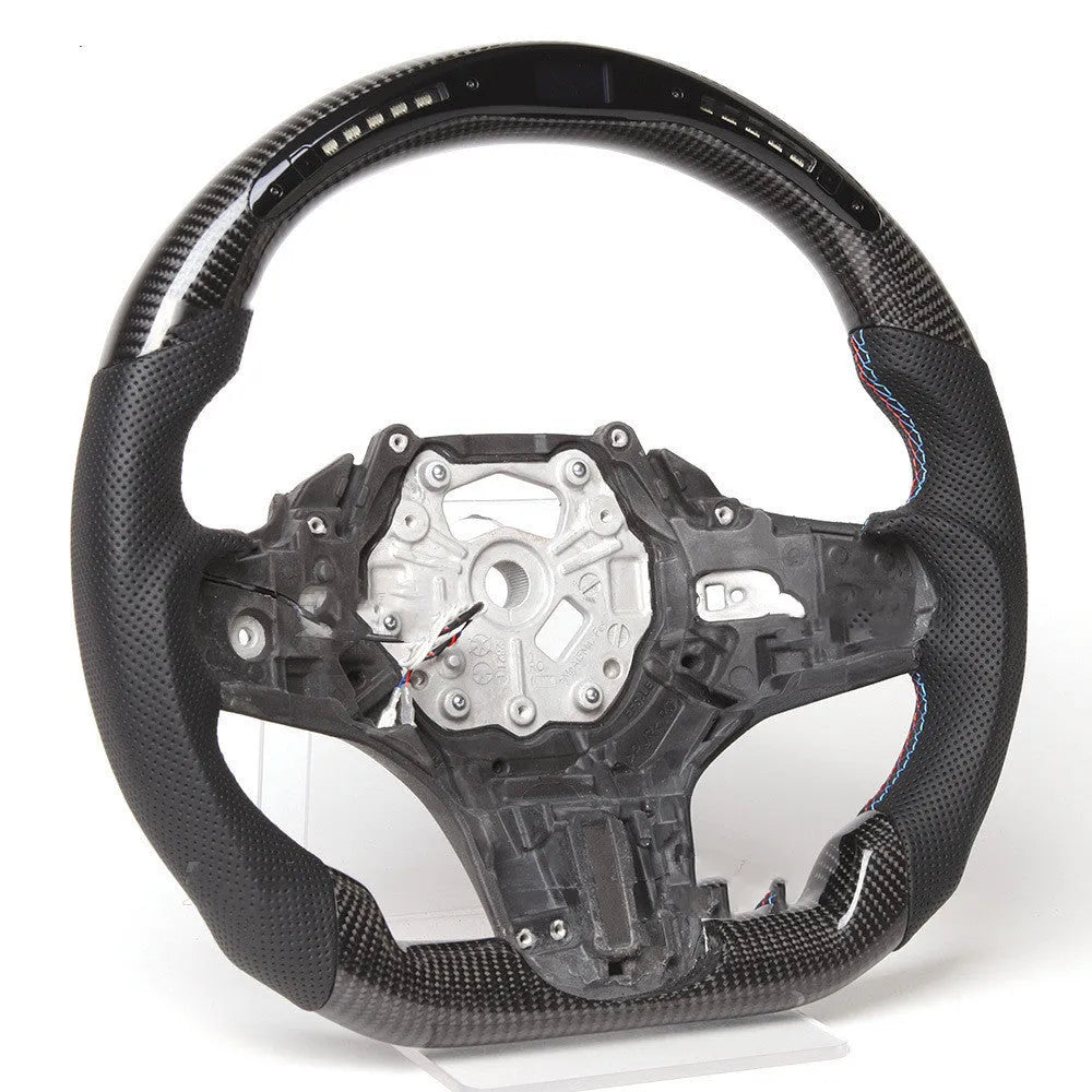 Black carbon fibre LED steering wheel for BMW X3 and X5 models with intelligent display