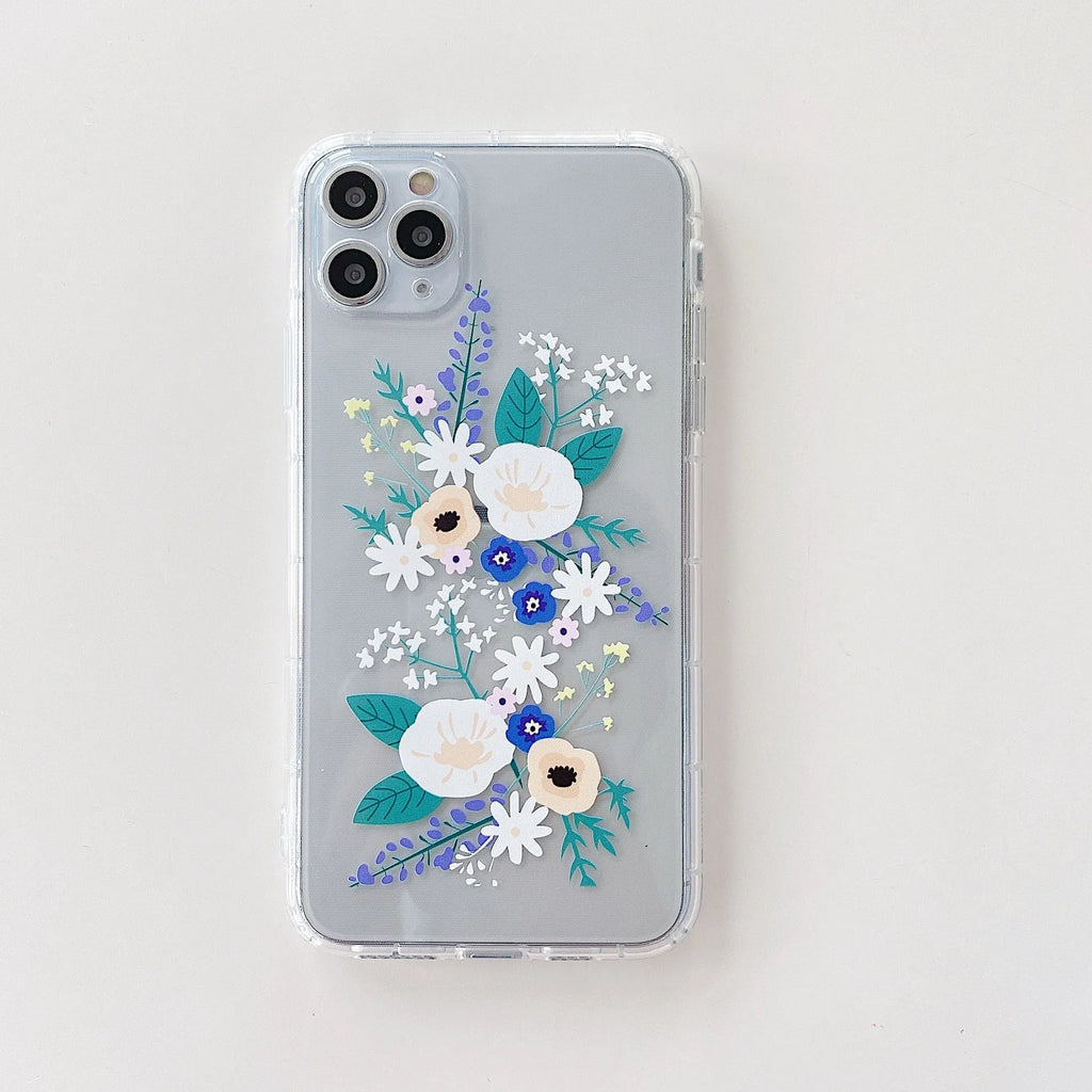 Flower print TPU phone case back cover for Samsung Galaxy models, available in two floral colours