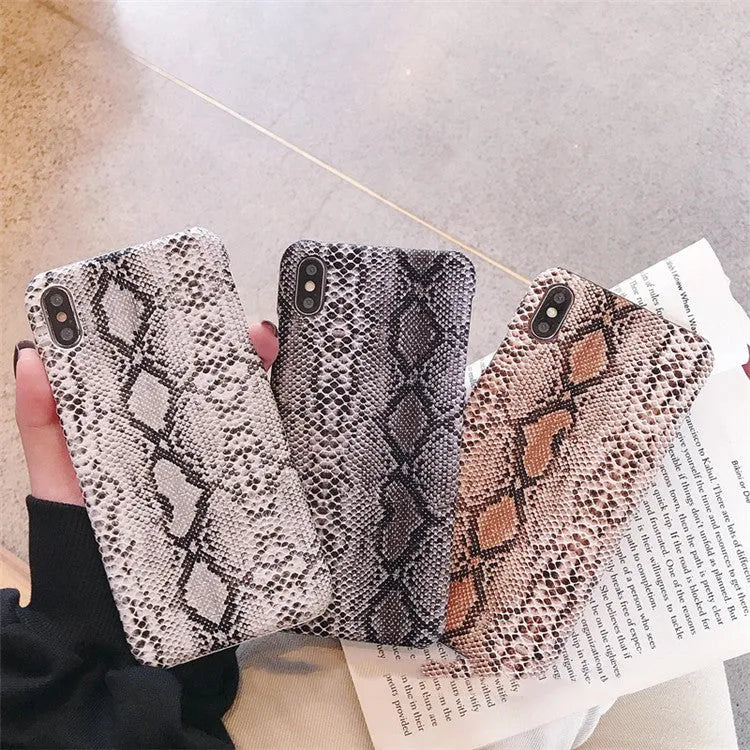 Leather luxury snake skin iPhone back cover in brown, grey, white TPU PC