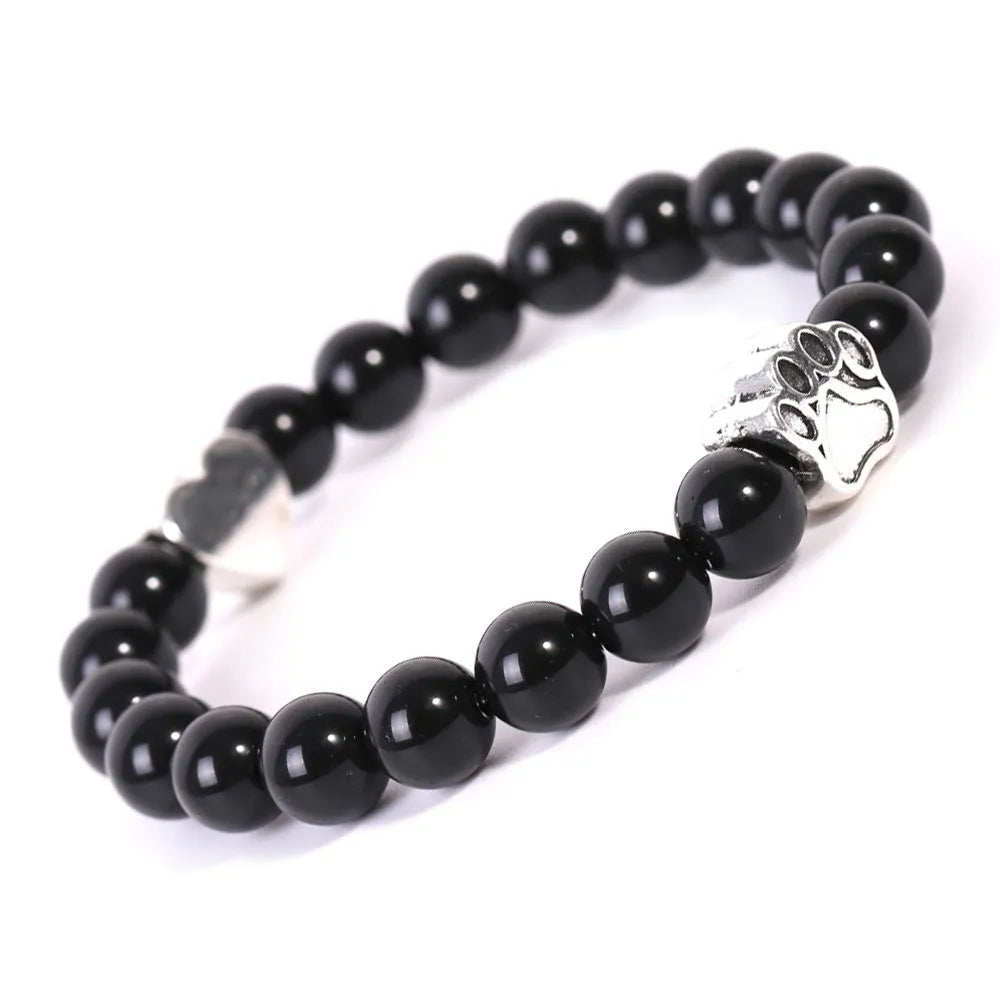 Tigereye Indian Agate dog's paw stone beaded bracelet with geometry shape and round elements