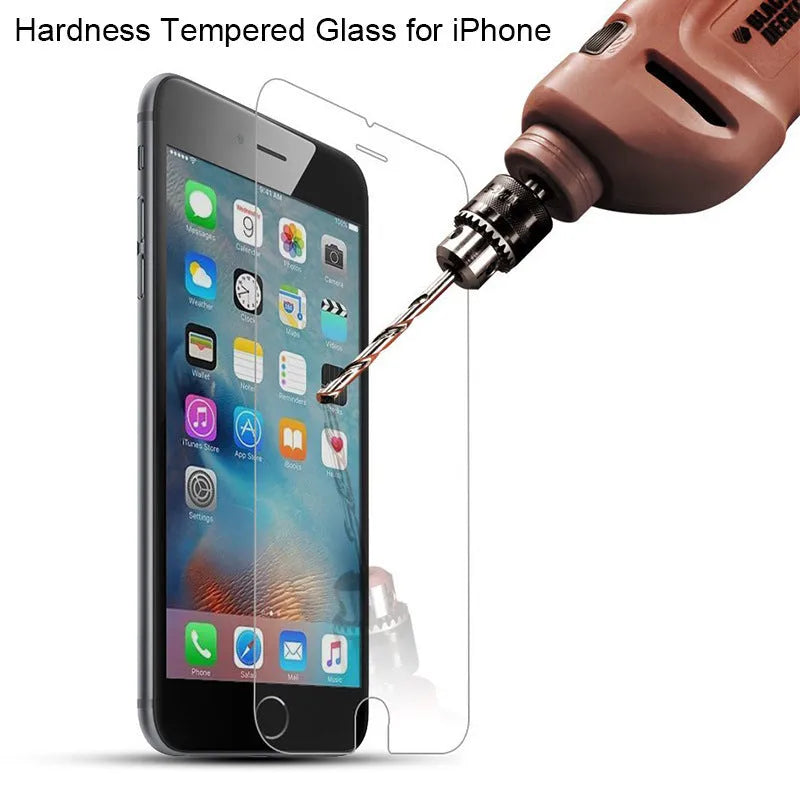 Tempered glass screen protector film for iPhone on a white background.