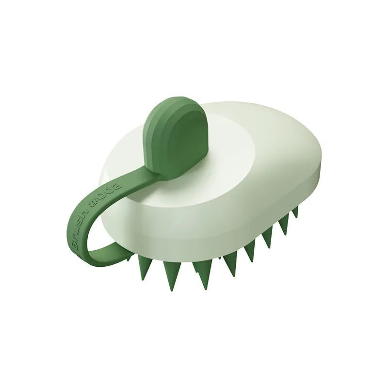 Soft silicone dog bath brush in handheld design with flexible bristles for hair removal and shampoo massage