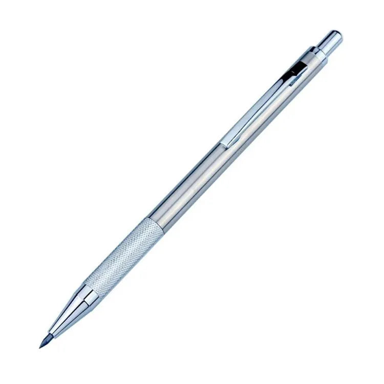 Metal automatic mechanical pencil with various lead specifications displayed