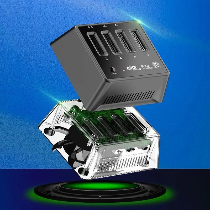 M2 dual protocol SSD enclosure in aluminium alloy with 90mm by 78mm by 34mm dimensions