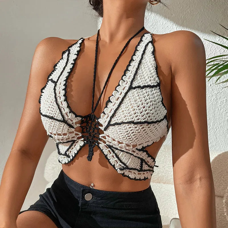 Women's black and white classic bikini swimsuit on a mannequin