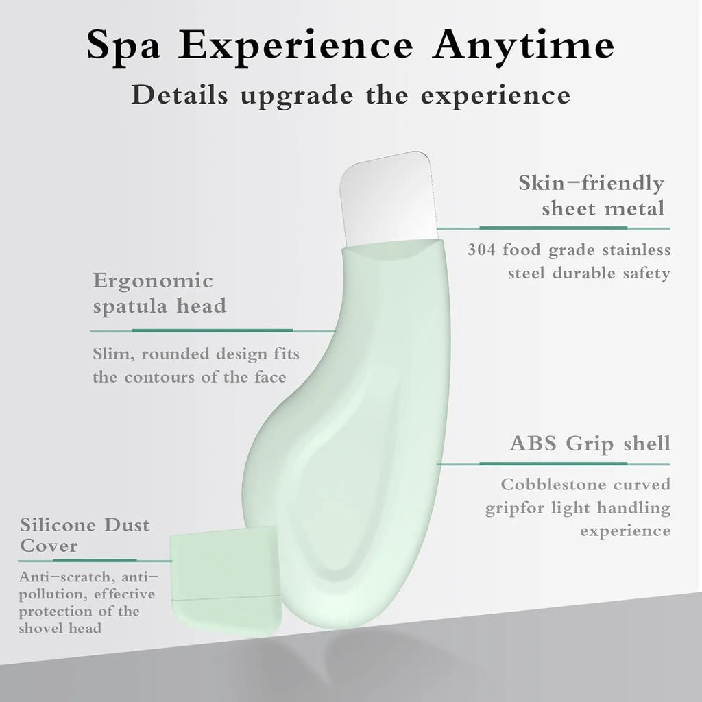 Stainless steel facial pore scraper and blackhead removal tool with a non-slip handle.