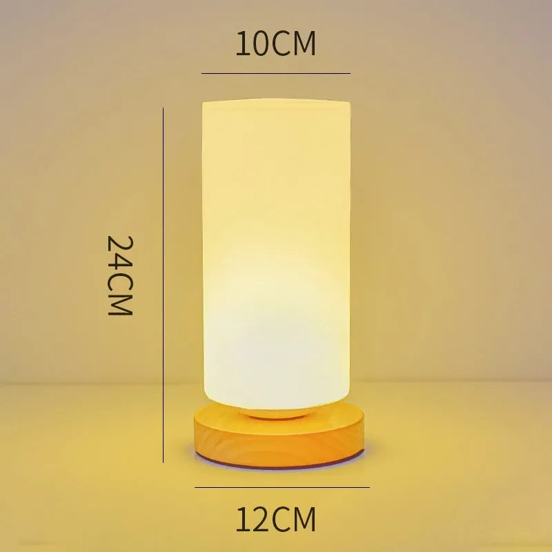 Nordic style solid wood USB table lamp with touch dimming control