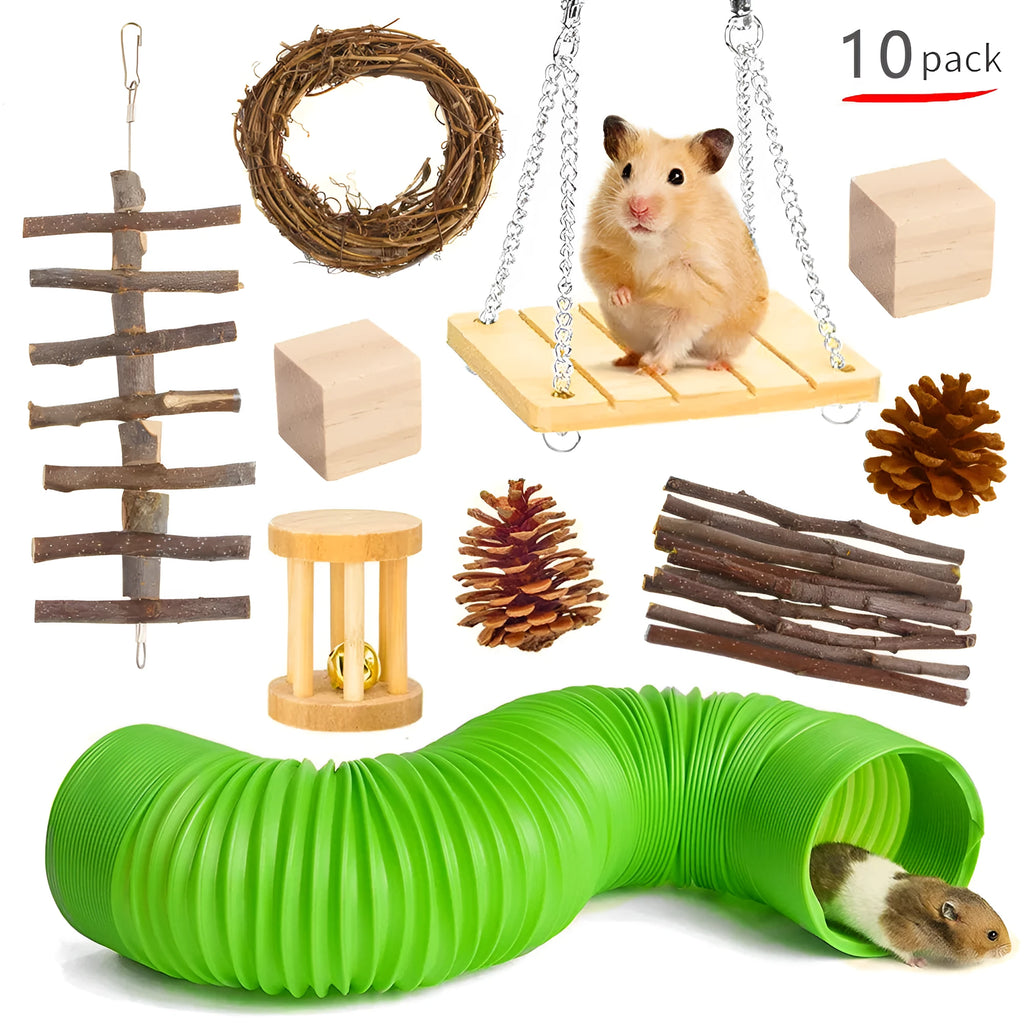 Wooden pet toy set combination for rabbits guinea pigs parrots with various enrichment items