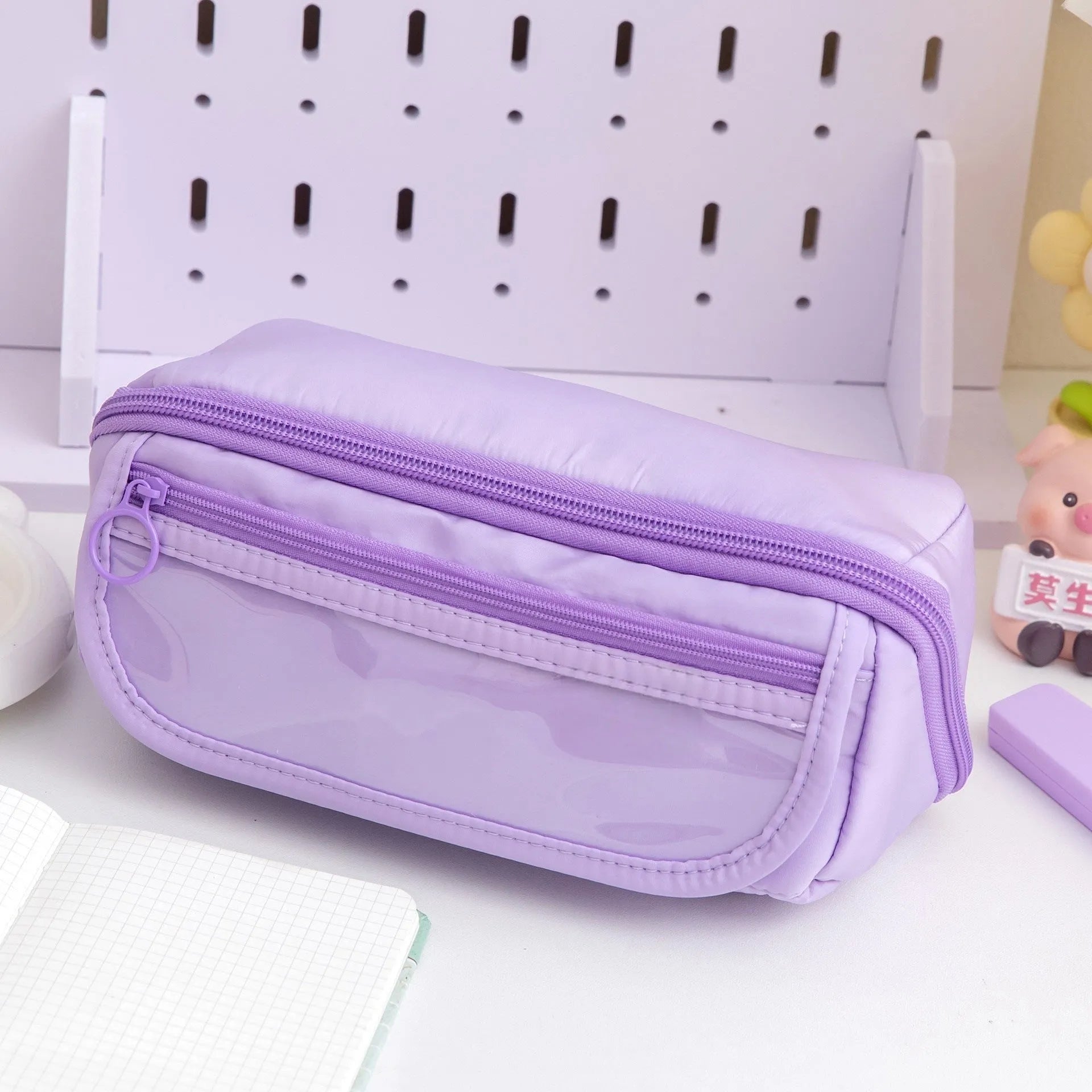 Korean style canvas pencil case with ten-layer flip design showing multiple colour options