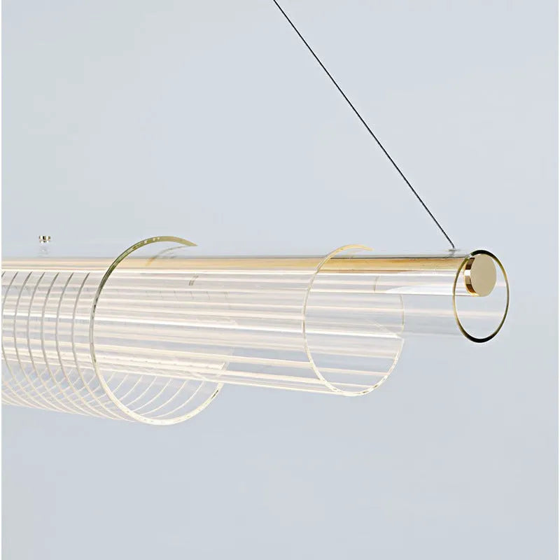 Modern minimalist pendant lamp with iron frame and glass shade in three available lengths