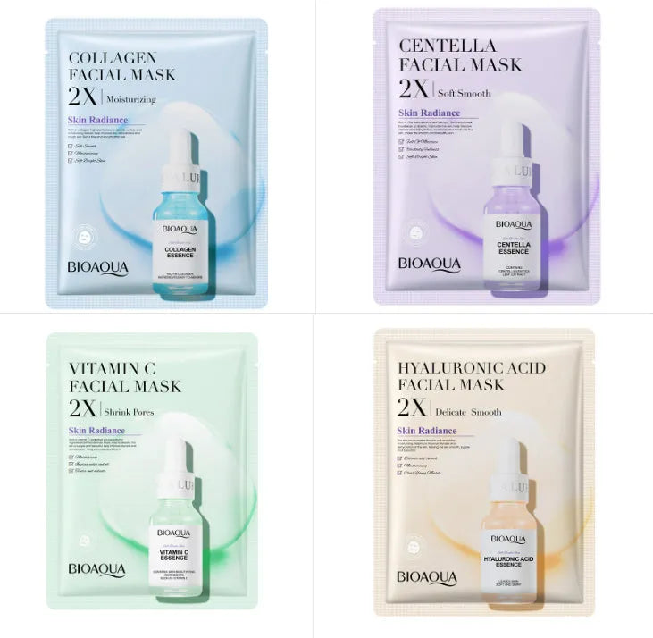 Single pack of a 30g gel facial sheet mask from a range including Collagen, Hyaluronic Acid, Vitamin C and Centella Asiatica variants.