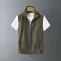 Men's slim-fit rabbit fur waistcoat vest with a hood in army green colour.