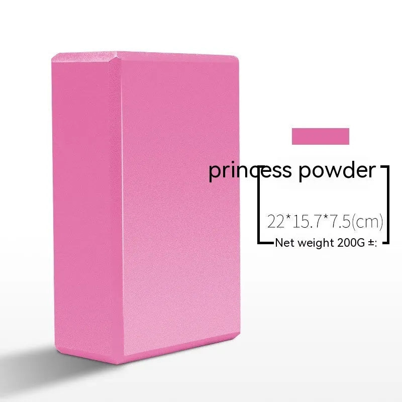 High-density EVA foam yoga block in assorted colours and prints, showing two thickness options for yoga and dance.