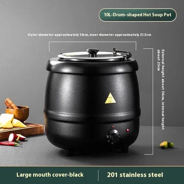 Black stainless steel electric insulated soup pot with steel cover and large opening