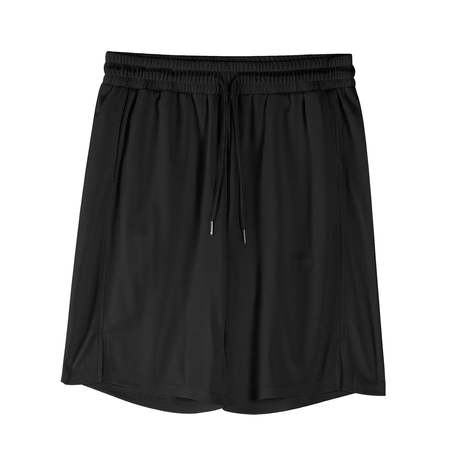 Men's black quick-drying mesh shorts with loose capri pants fit and mid-waist design