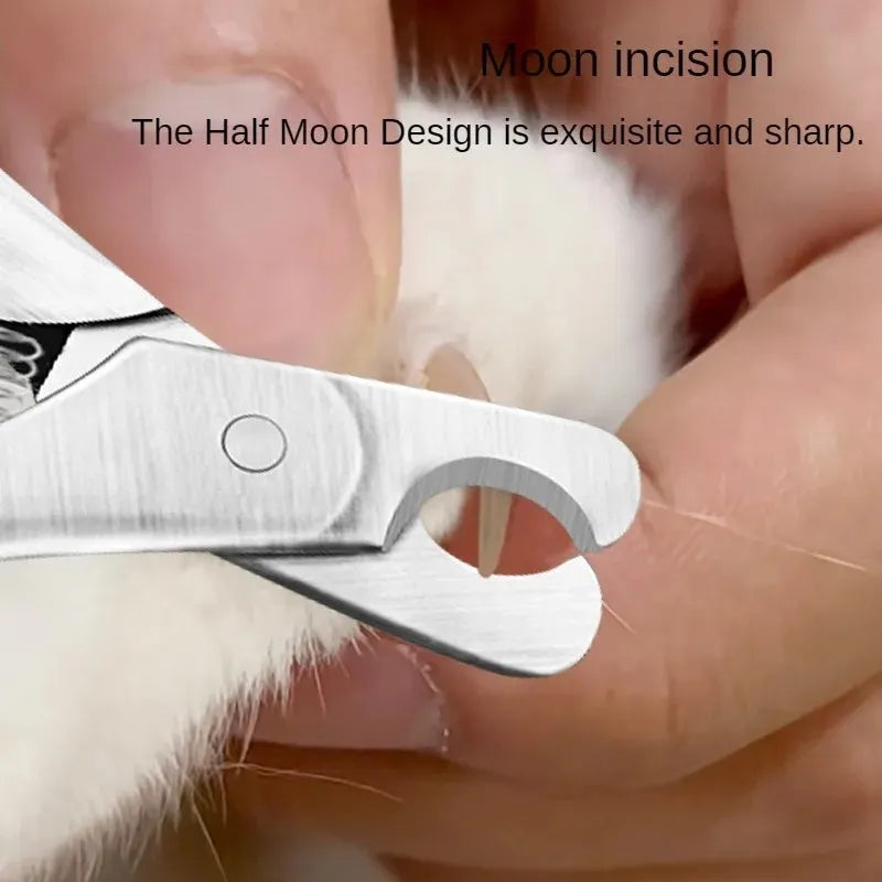 Silver professional stainless steel pet nail clipper with safety guard for dog and cat grooming.