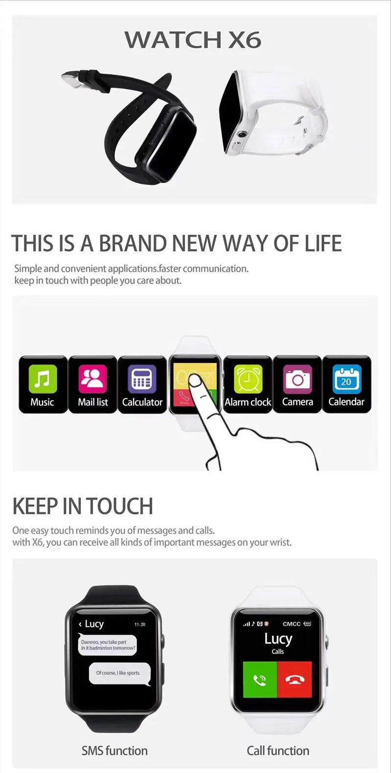 Black smart watch with 1.54 inch HD touch screen and silicone strap on a wrist.