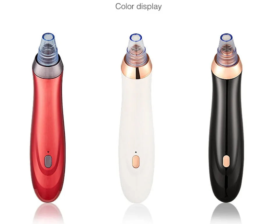 Handheld electric blackhead extractor tool with multiple nozzle tips in black colour