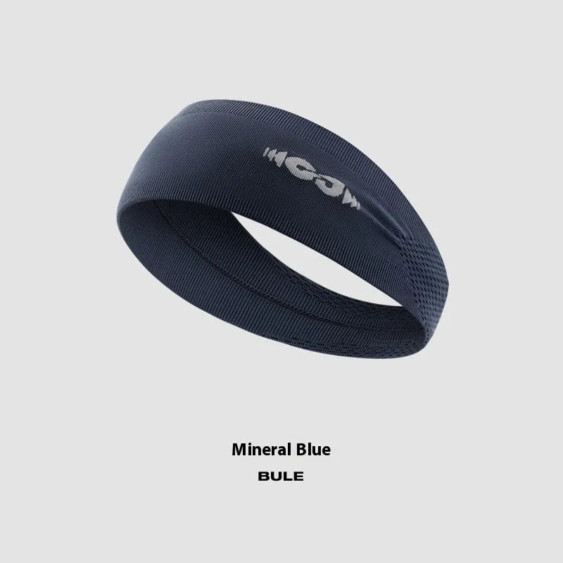 Classic black seamless knitted sports headband for men and women, laid flat.