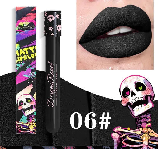 Halloween creative makeup retro matte gold silver lip gloss in test tube skull packaging
