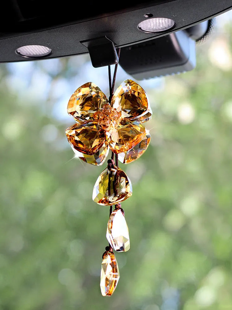 Crystal four leaf clover car pendant hanging with 20cm chain in transparent colour