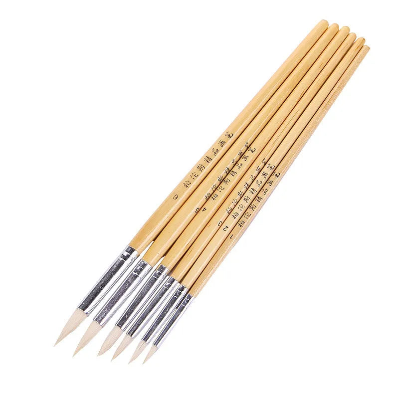 Six wooden pen brushes for wool crafting with fine-pointed bristles