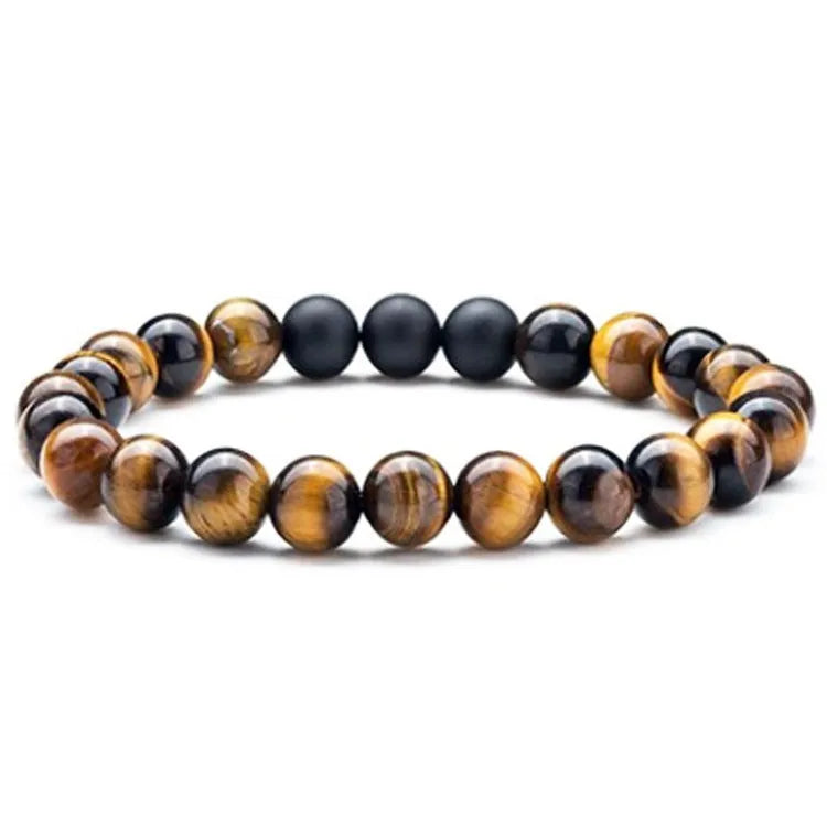 Matte black agate couple bracelets with geometric bead design