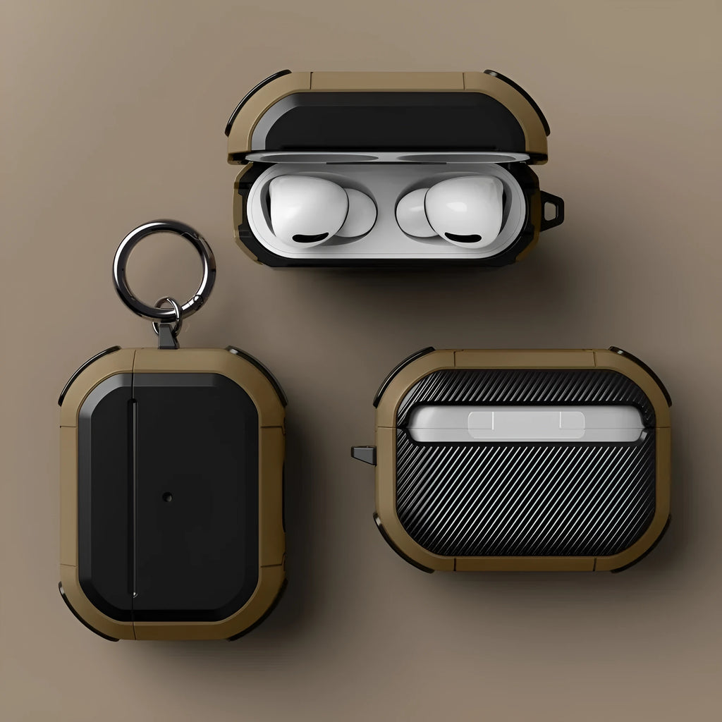 Colour options for a black TPU and PC protective shell case for AirPods 1, AirPods 2, and AirPods Pro