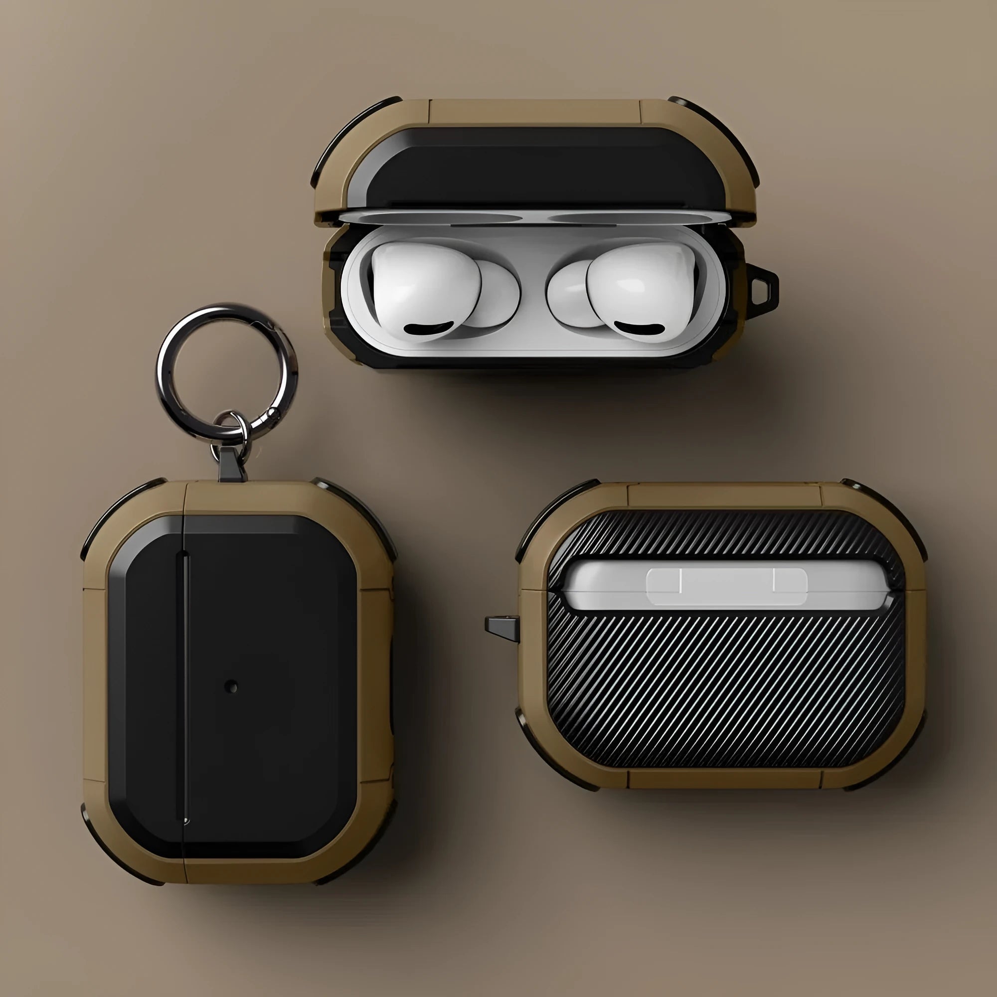Colour options for a black TPU and PC protective shell case for AirPods 1, AirPods 2, and AirPods Pro