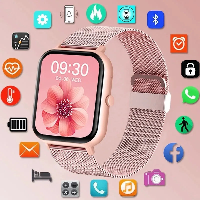 ZL54C smart watch on wrist showing AMOLED screen, available in black, pink, or silver colours.