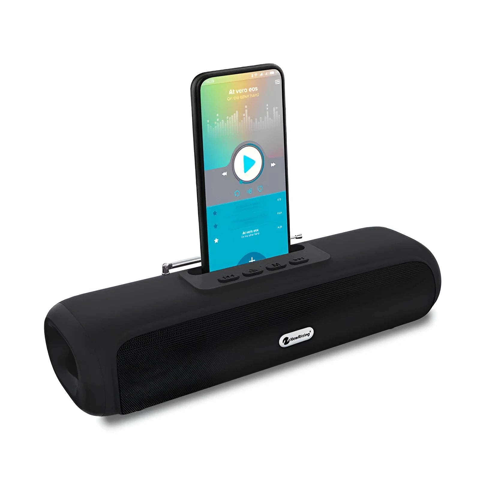 Desktop wireless long strip radio subwoofer in black, blue, red or silver grey.