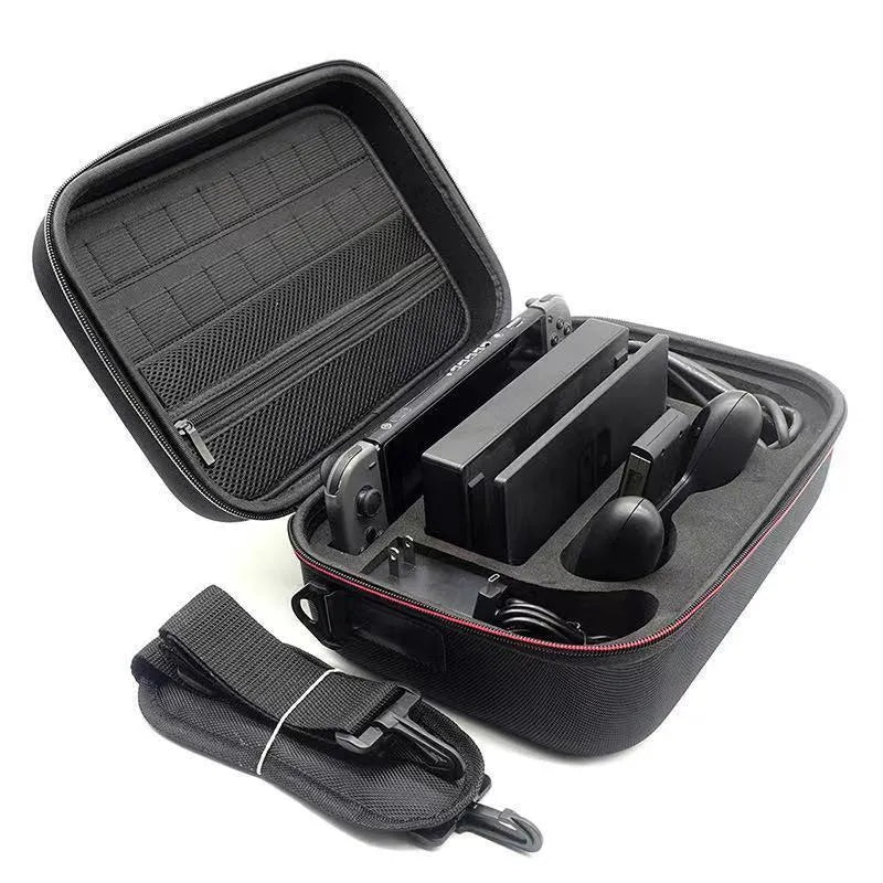 Black EVA hard-shell storage case for game console accessories like controllers and cables.