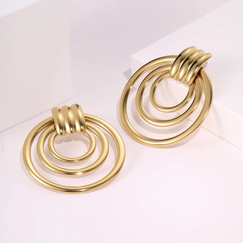 18K gold plated stainless steel geometric circle earrings for women gold colour