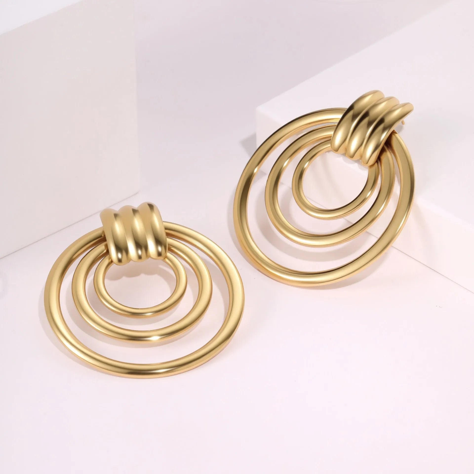 18K gold plated stainless steel geometric circle earrings for women gold colour