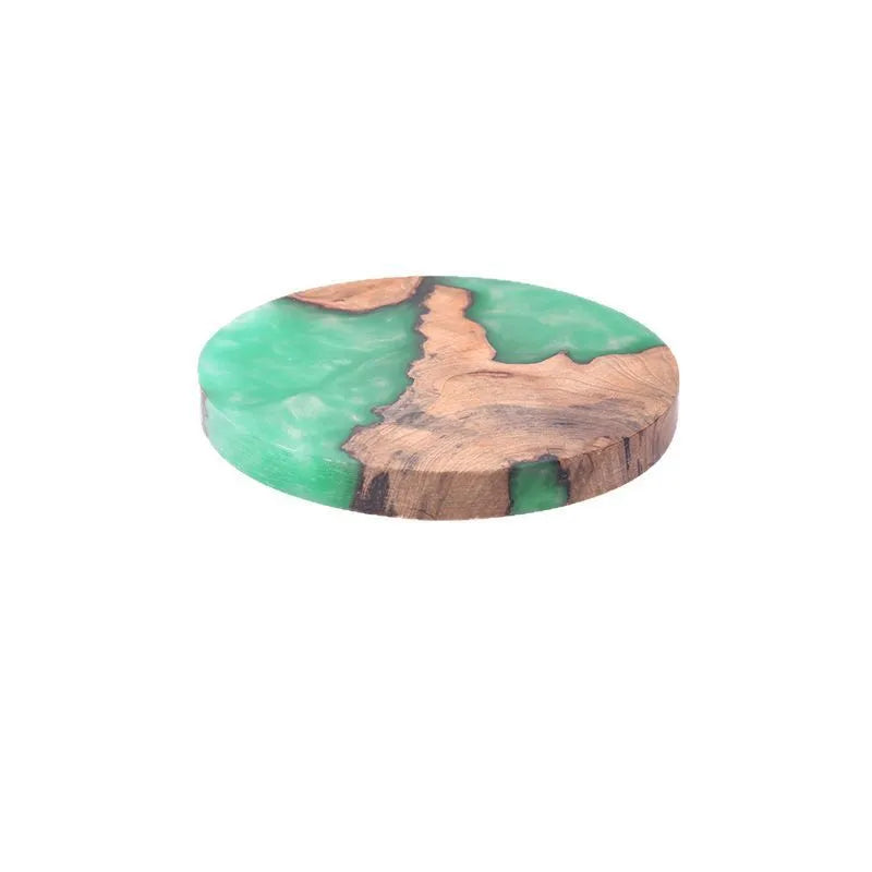 Nordic style wooden coaster with resin heat insulation for tea sets in solid colour