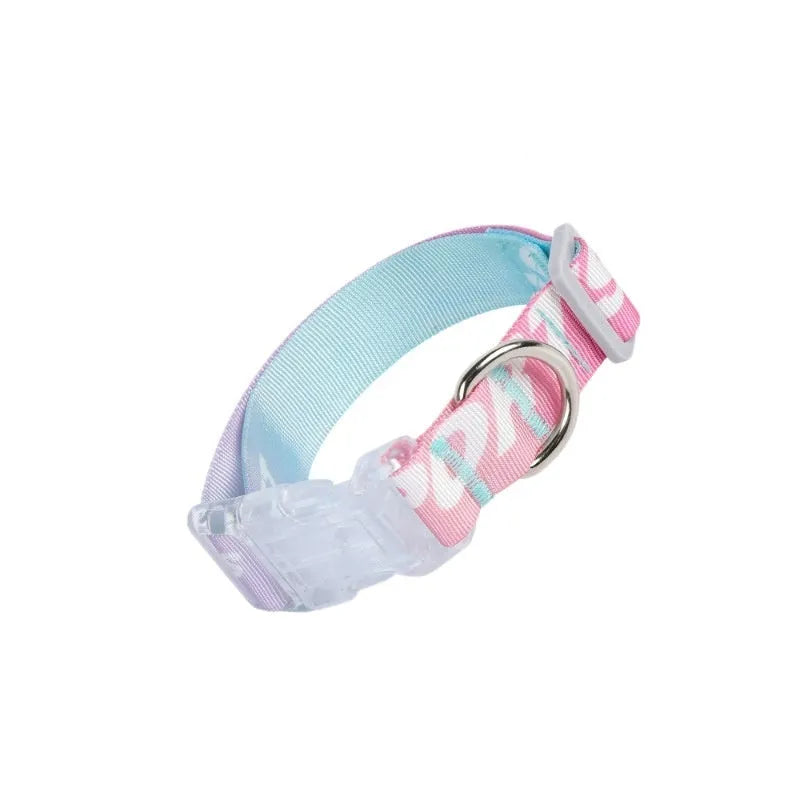 Adjustable nylon dog collar with cartoon gradient print in Panda Green colour, shown in size M.