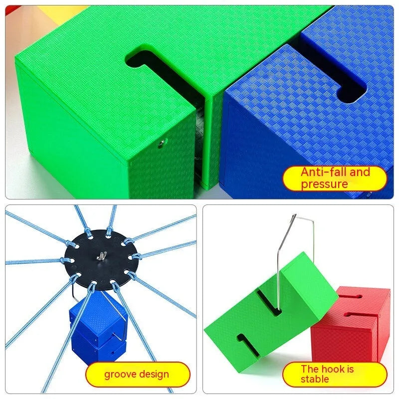 ABS plastic team building equipment set with pull ropes and tower blocks in multiple colours
