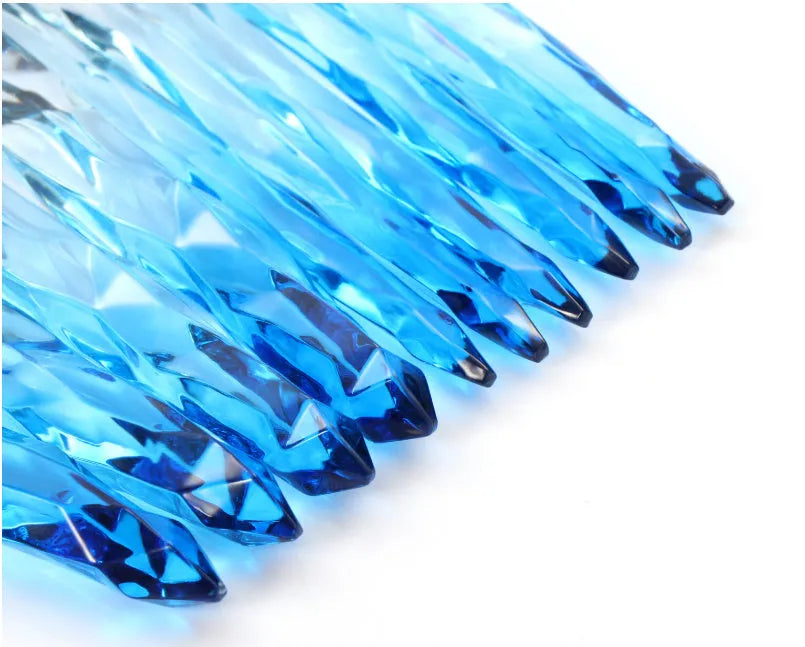 10 crystal handled foundation brushes with synthetic bristles in black blue red yellow colours