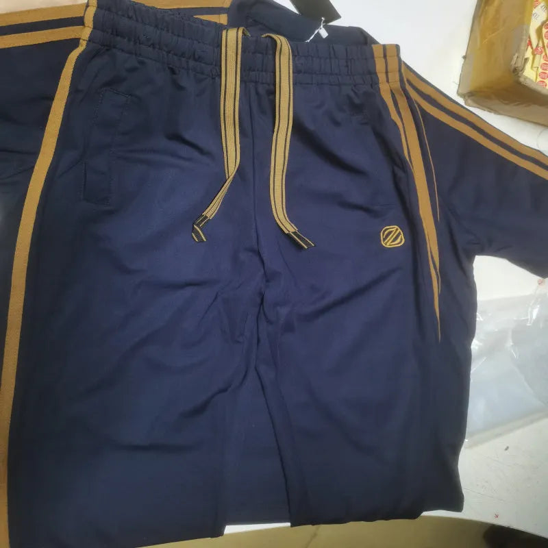 Men's ice silk style short sleeve suit set in blue colour with top and pants