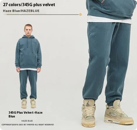 Men's solid colour cotton velvet sweatpants with ankle bands in multiple colour options