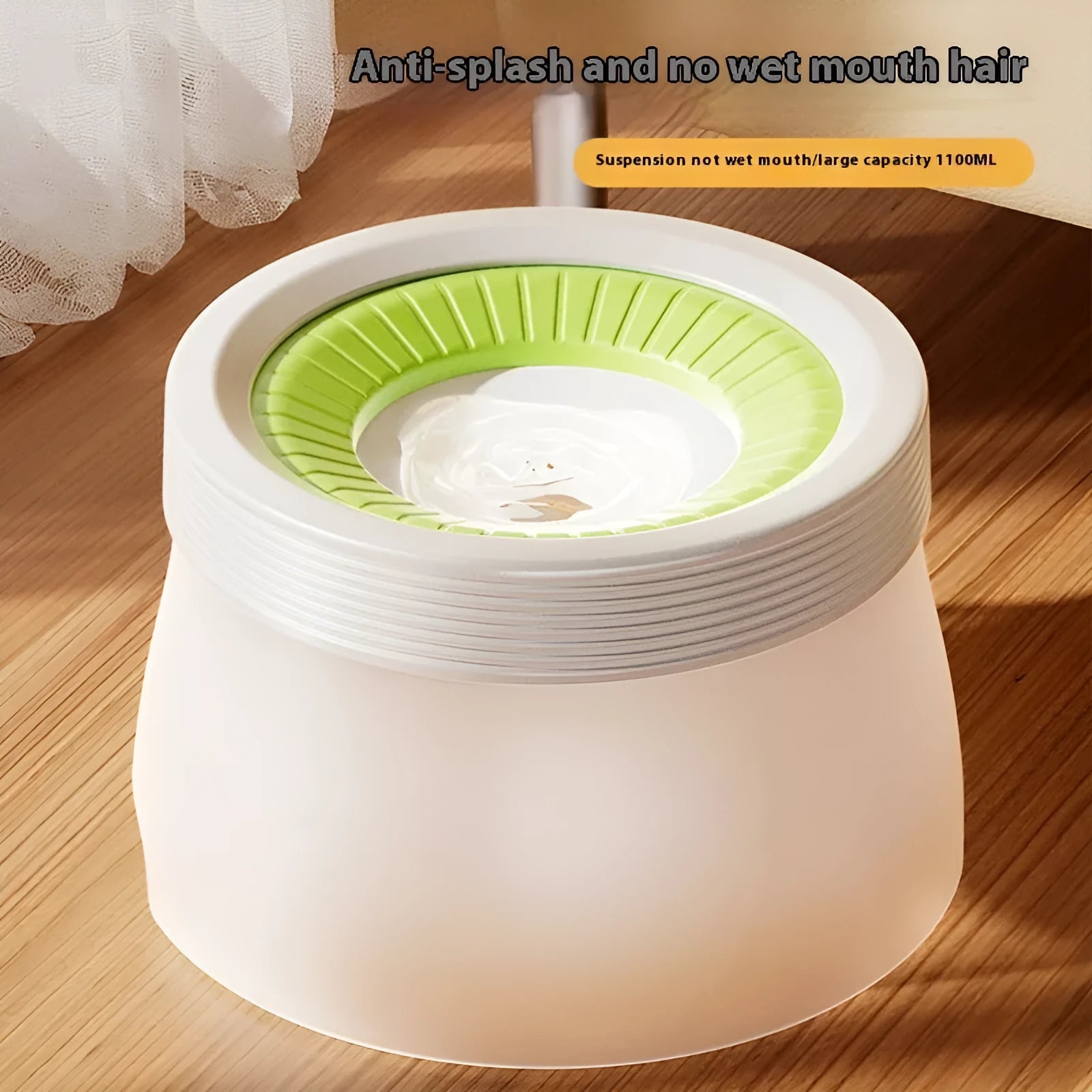 Green suspended pet water bowl and plate for dogs and cats