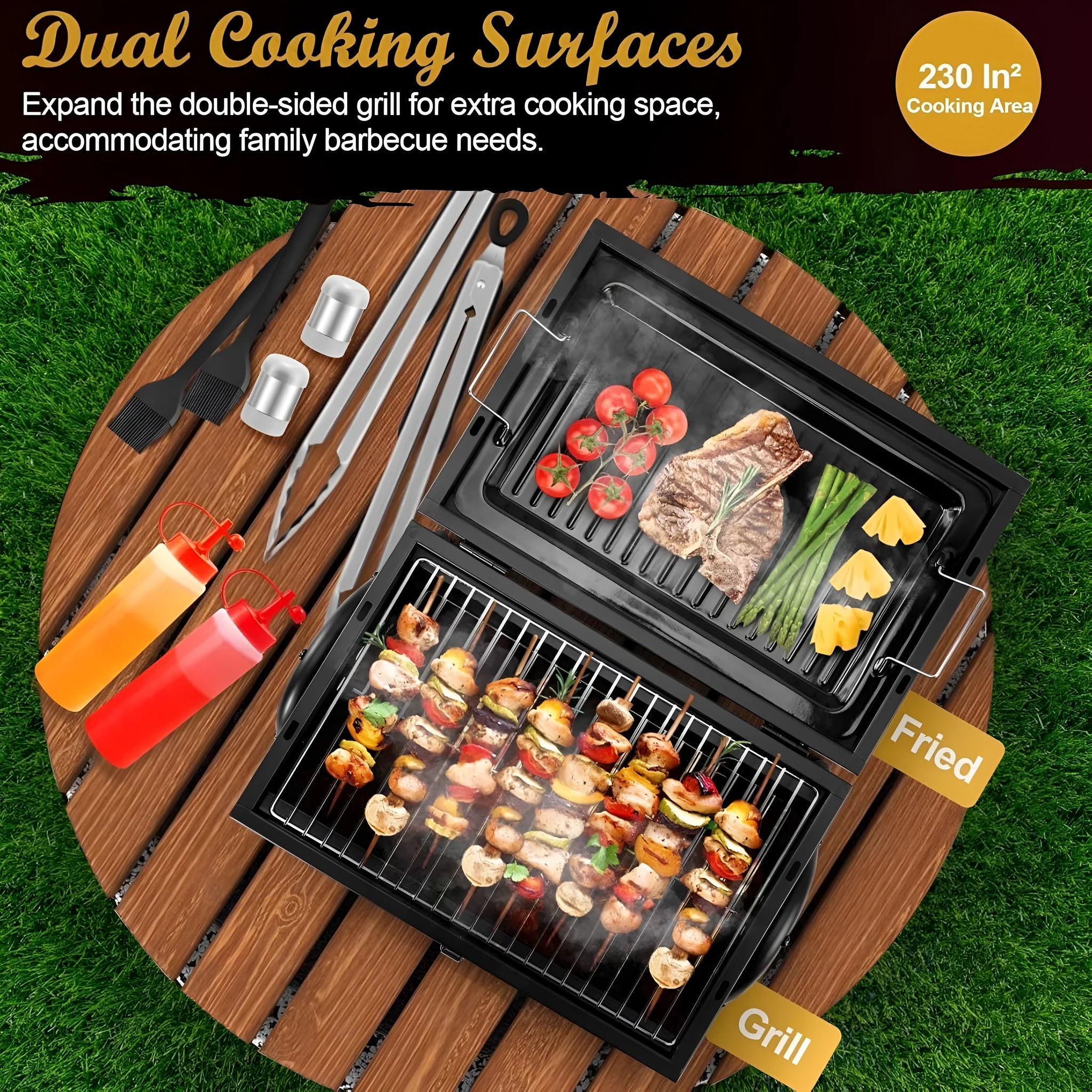 Small folding desktop charcoal barbecue grill with smoking device and metal cooking grill
