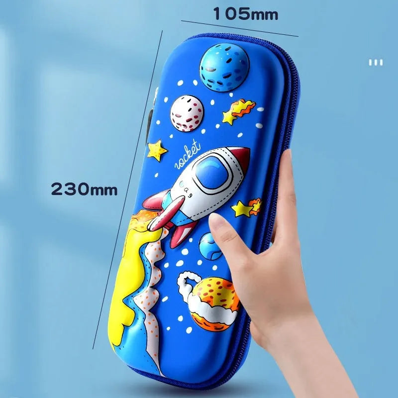 3D leather pencil case with embossed holographic character design showing textured surface detail