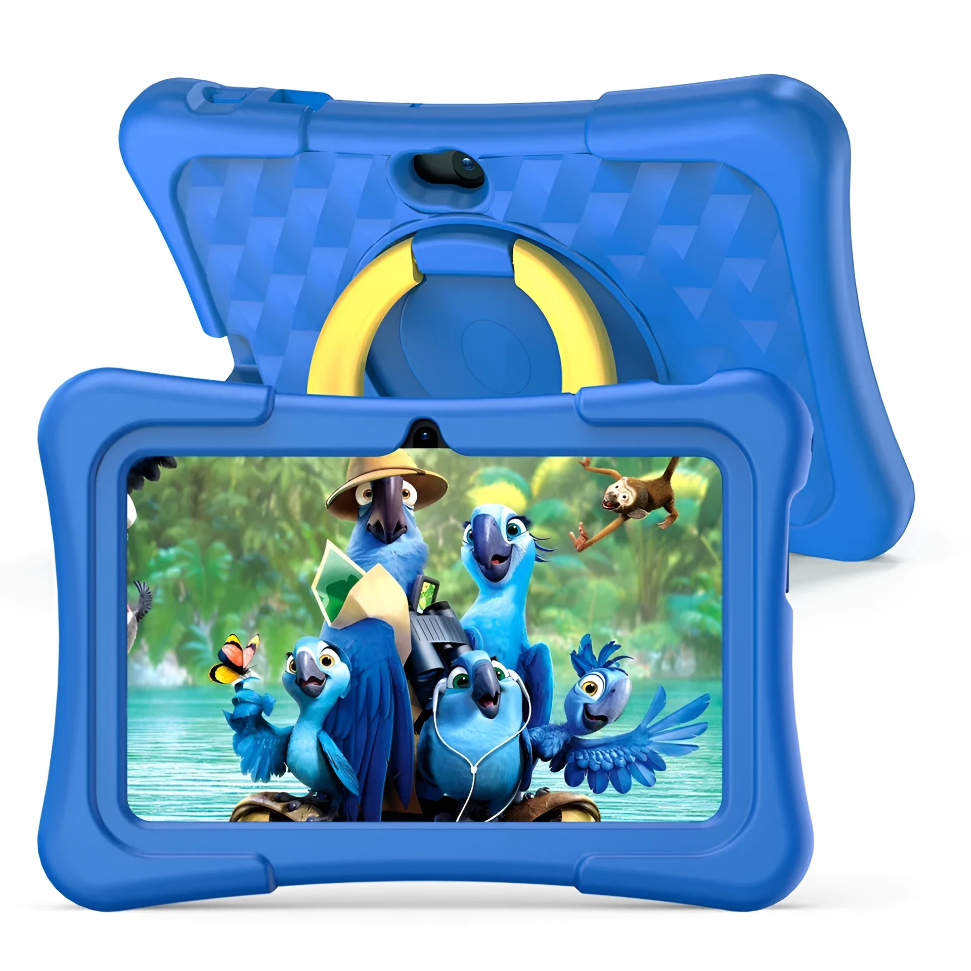 7-inch pink and blue children's educational tablet with silicone protective cover and rotating handle bracket