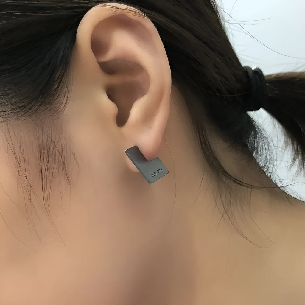 Sterling silver geometric square earrings with oxidised black finish