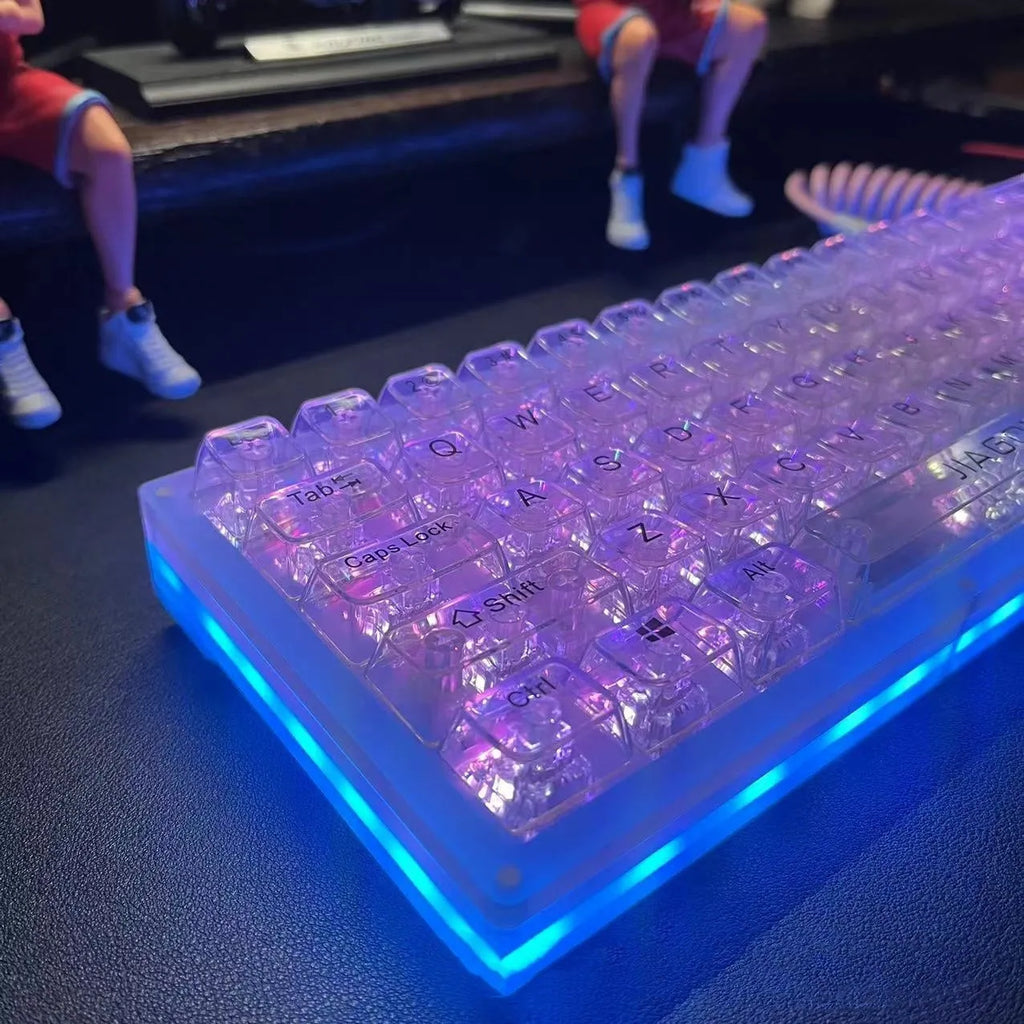 132 transparent plastic keyboard key caps arranged in complete set for universal keyboard replacement