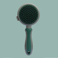 Double sided pink cat brush with release button and flea comb for pet grooming