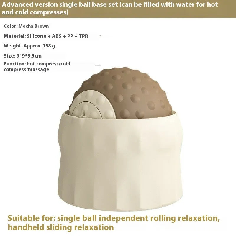 Massage ball set with hot cold therapy compress in green and mocha colours for muscle relaxation